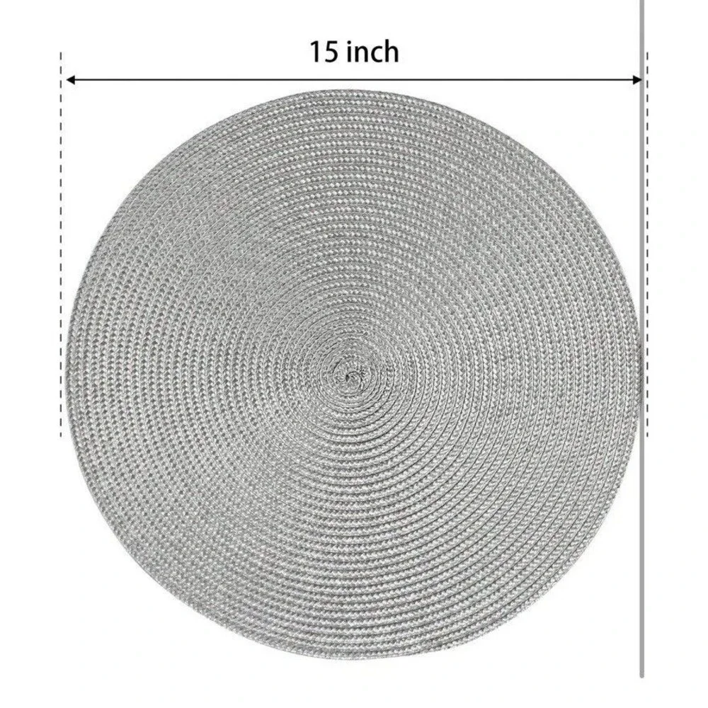 Round Braided Placemats Set of 6 Table Mats Dining Woven Modern Farmhouse Gray